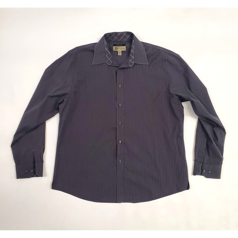 JHane Barnes Long Sleeve Gray Striped Button Up Collar Slim Fit Shirt XL